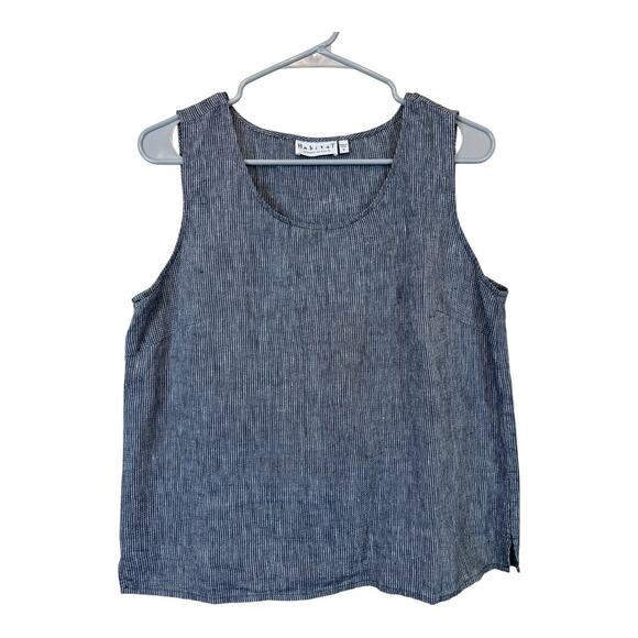 Habitat Linen Boho Blouse Shirt Top Cottage Indie Natural Striped Medium - Picture 1 of 5